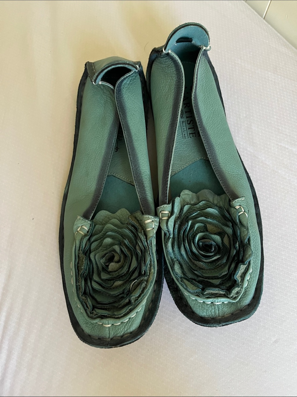 Spring Step Teal Floral Leather Slip-Ons